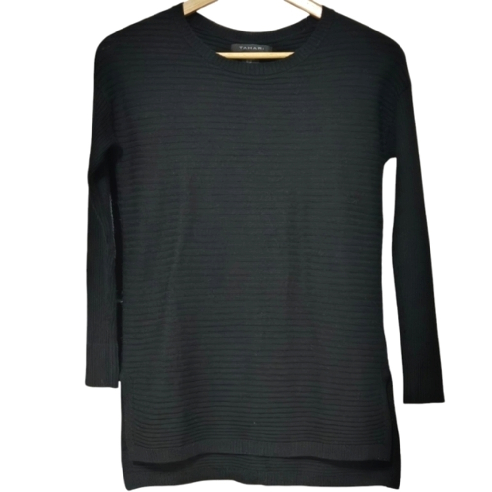Tahari Black Ribbed Sweater Womens XS